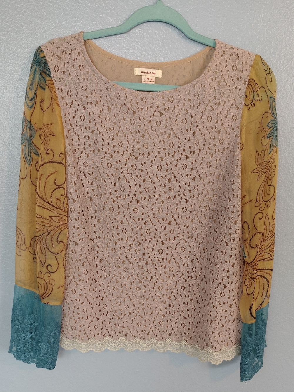 Sundance Lilac Lace Bodice Blouse with Mustard Floral Sleeves